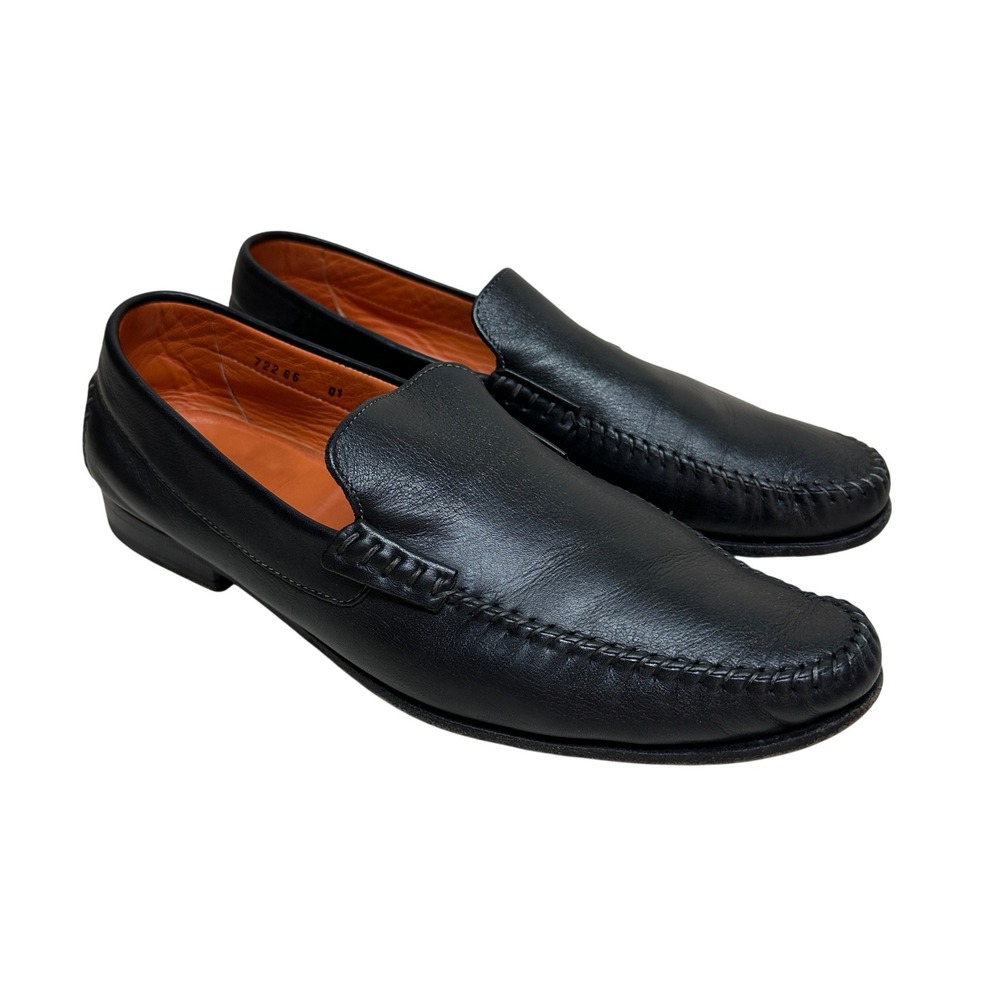 Santoni Mens‎ Black Leather Moc Toe Loafer Dress Driving Shoes Italy Mens 10